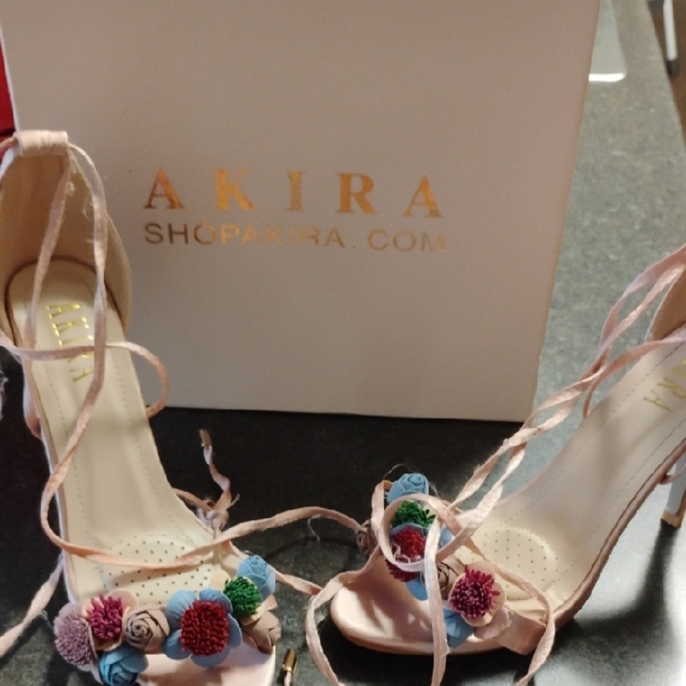 Akira Women's Floral Lace-Up Heels - Pink
